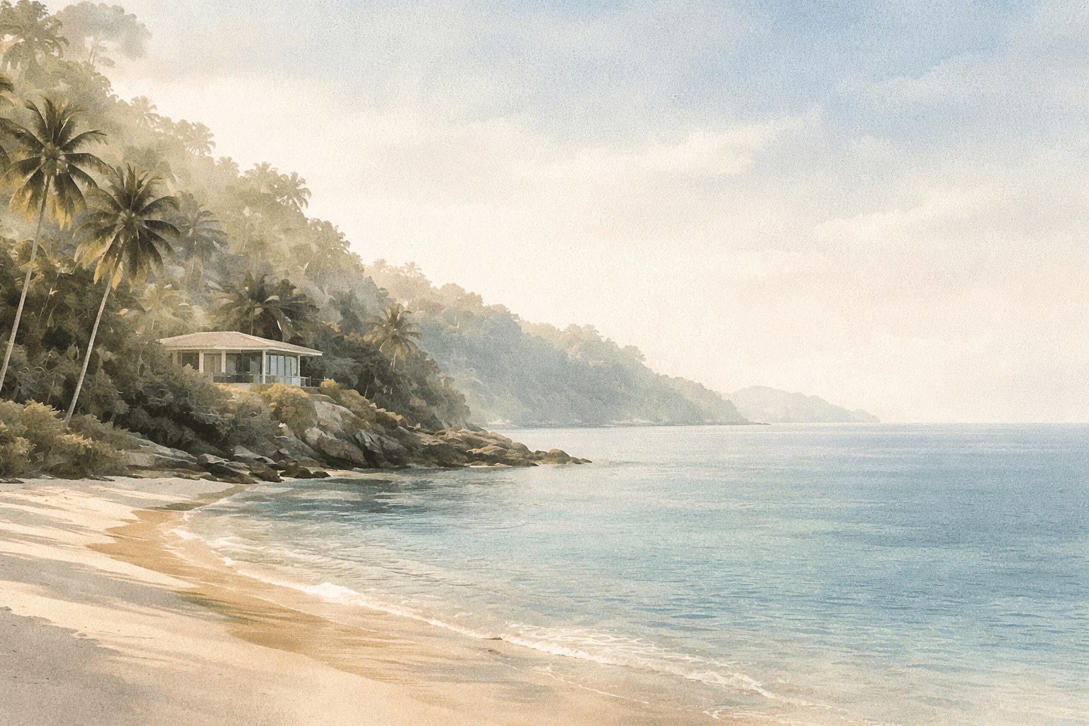 Phuket coastline and villa illustration